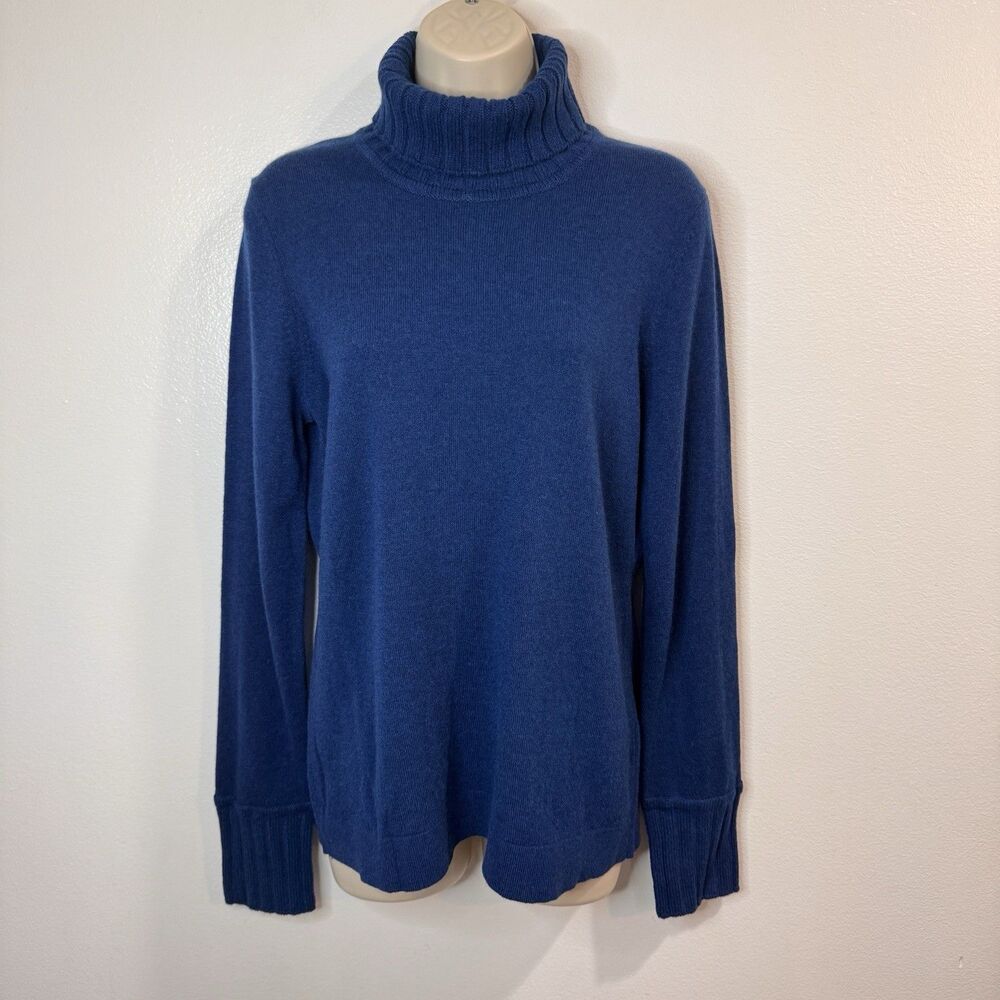 NWT Kinross 100% Cashmere Sweater L Turtleneck $311 Teal Blue Soft Knit Ribbed